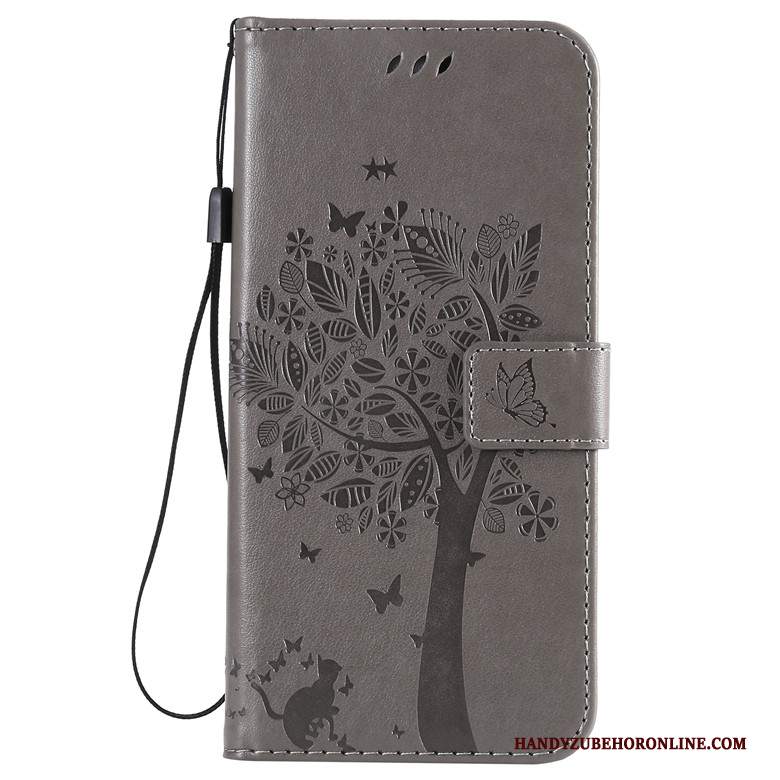 Custodia Huawei Y7 2019 Pelle Telefono Albero, Cover Huawei Y7 2019 Protezione Tutto Incluso Oro