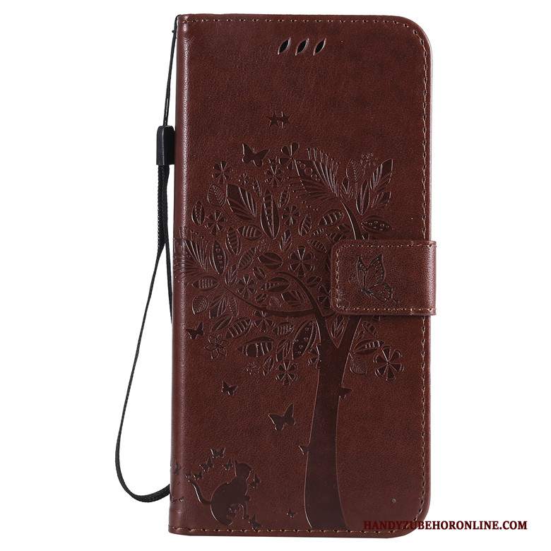 Custodia Huawei Y7 2019 Pelle Telefono Albero, Cover Huawei Y7 2019 Protezione Tutto Incluso Oro