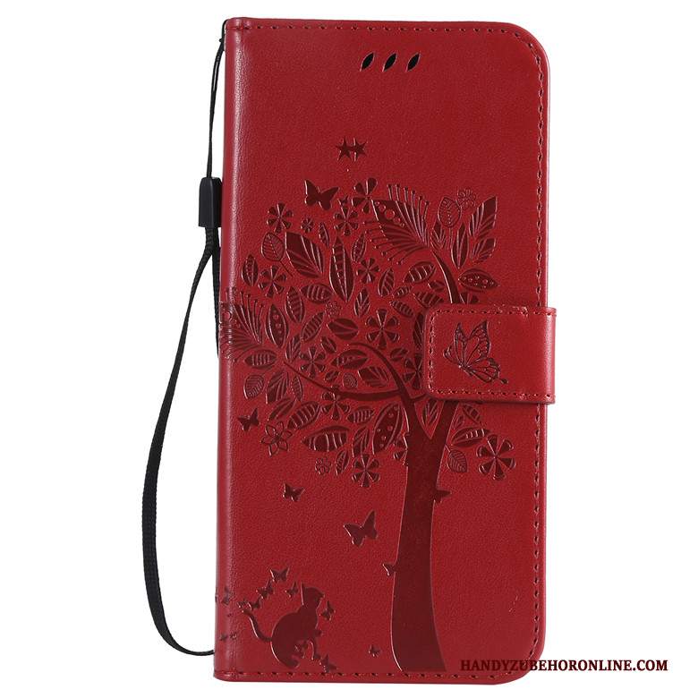 Custodia Huawei Y7 2019 Pelle Telefono Albero, Cover Huawei Y7 2019 Protezione Tutto Incluso Oro