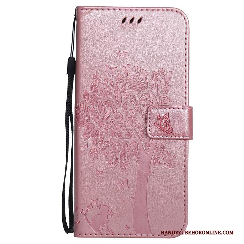 Custodia Huawei Y7 2019 Pelle Telefono Albero, Cover Huawei Y7 2019 Protezione Tutto Incluso Oro