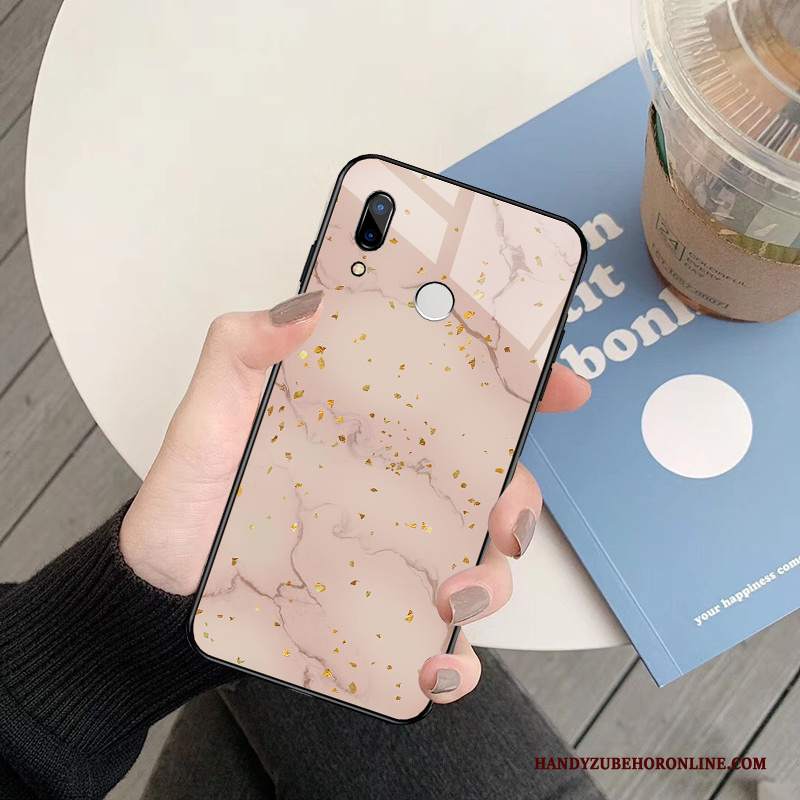 Custodia Huawei Y7 2019 Silicone Rosa Vetro, Cover Huawei Y7 2019 Protezione Telefono Specchio