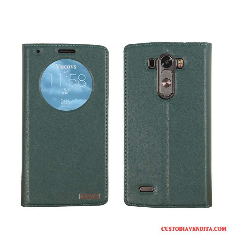 Custodia Lg G3 Pelle Dormienza Verde Scuro, Cover Lg G3 Protezione