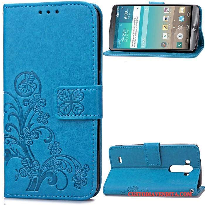 Custodia Lg G3 Pelle Telefono Felice, Cover Lg G3 Protezione Goffratura Blu