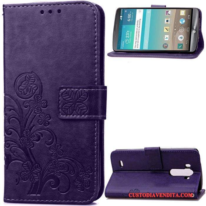 Custodia Lg G3 Pelle Telefono Felice, Cover Lg G3 Protezione Goffratura Blu