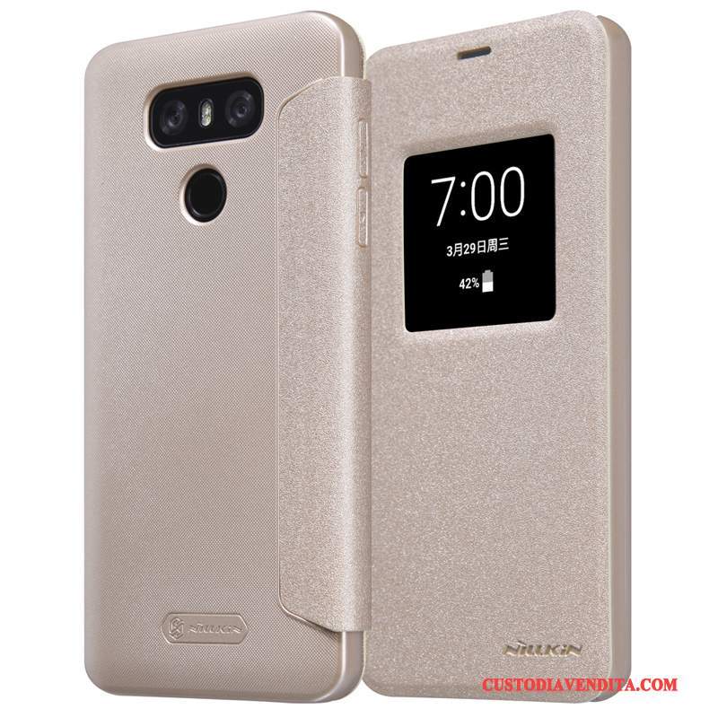 Custodia Lg G6 Folio Anti-caduta Bianco, Cover Lg G6 Pelle Oro Dormienza