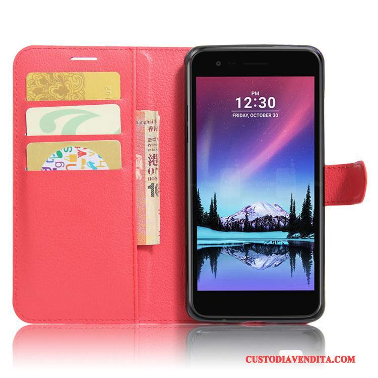 Custodia Lg K10 2017 Protezione Rosso Anti-caduta, Cover Lg K10 2017 Pelle Telefono Carta