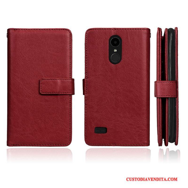 Custodia Lg K4 2017 Portafoglio Telefono Carta, Cover Lg K4 2017 Pelle Rosso Anti-caduta