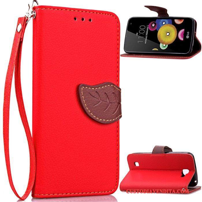 Custodia Lg K4 Portafoglio Anti-caduta Rosso, Cover Lg K4 Pelle Telefono Fibbia