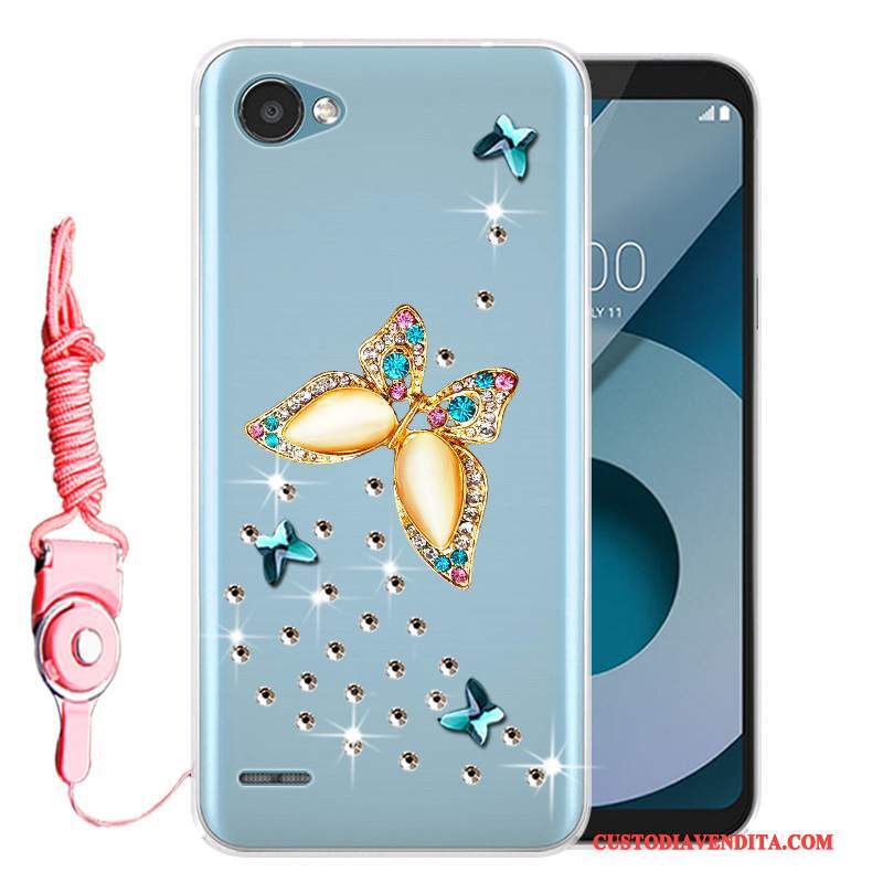 Custodia Lg Q6 Strass Morbido Blu, Cover Lg Q6 Protezione Telefono