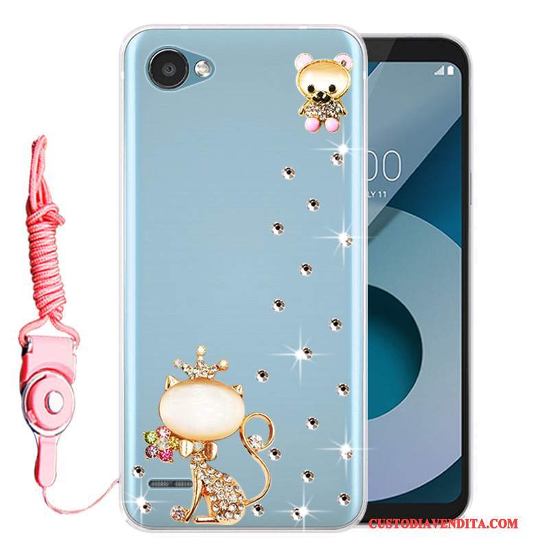 Custodia Lg Q6 Strass Morbido Blu, Cover Lg Q6 Protezione Telefono