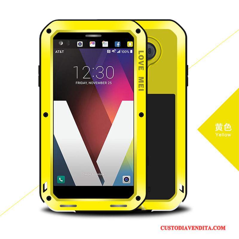 Custodia Lg V20 Silicone Tre Difese Giallo, Cover Lg V20 Protezione Metallo Tutto Incluso