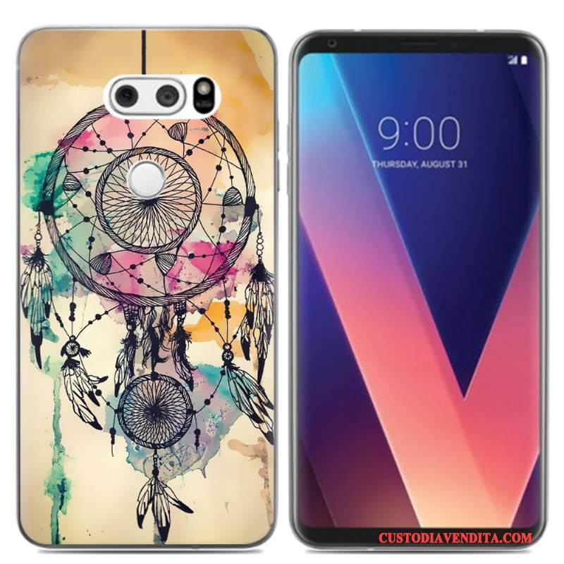 Custodia Lg V30 Cartone Animato Pittura Ad Olio Pu, Cover Lg V30 Silicone Piccola Morbido