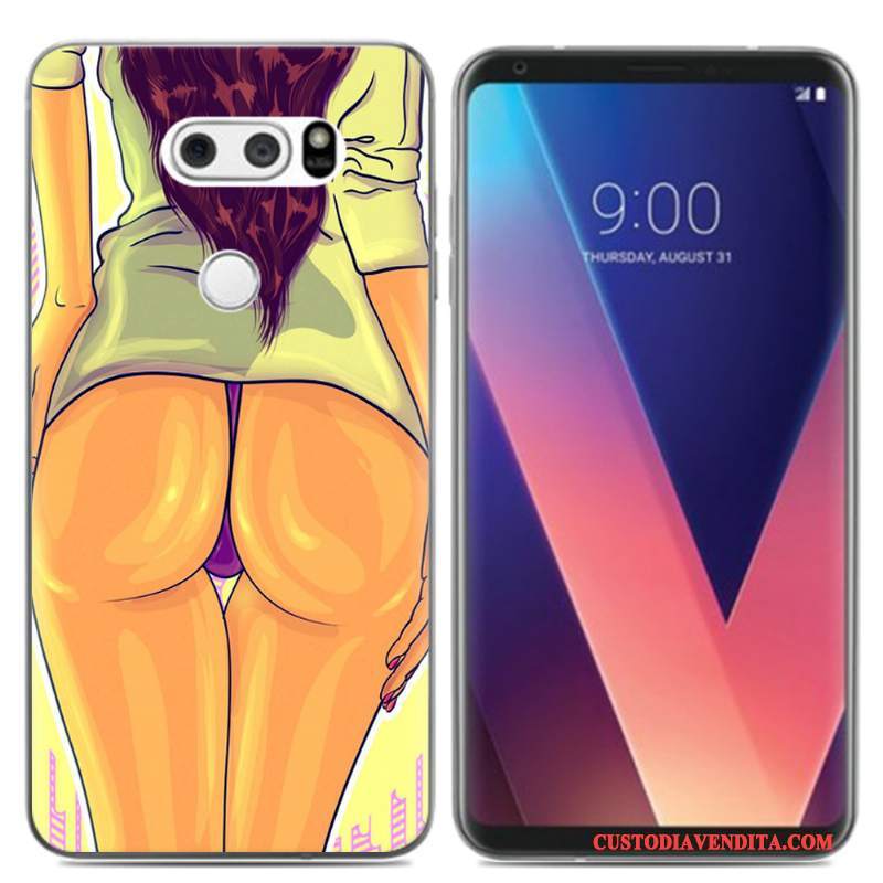 Custodia Lg V30 Cartone Animato Pittura Ad Olio Pu, Cover Lg V30 Silicone Piccola Morbido