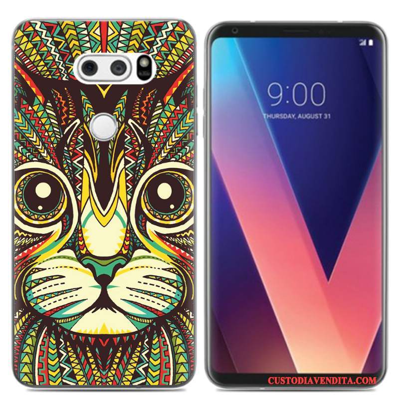 Custodia Lg V30 Cartone Animato Pittura Ad Olio Pu, Cover Lg V30 Silicone Piccola Morbido