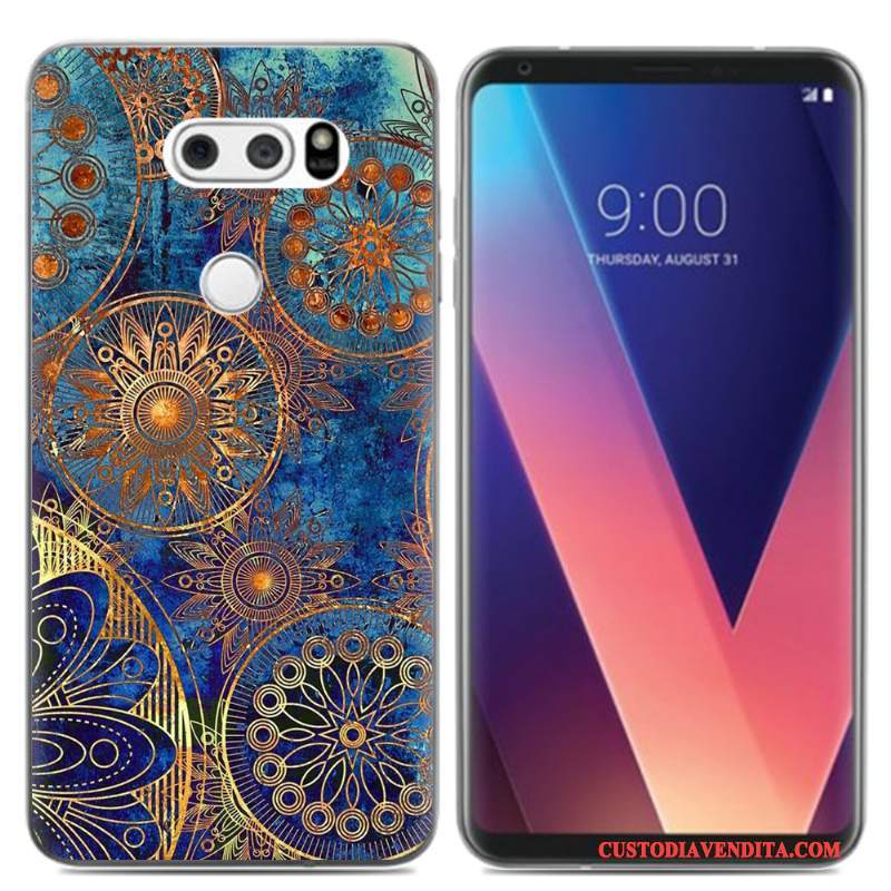 Custodia Lg V30 Cartone Animato Pittura Ad Olio Pu, Cover Lg V30 Silicone Piccola Morbido