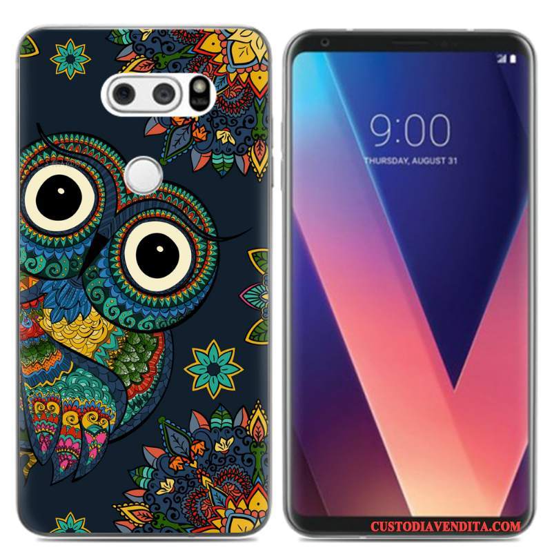 Custodia Lg V30 Cartone Animato Pittura Ad Olio Pu, Cover Lg V30 Silicone Piccola Morbido