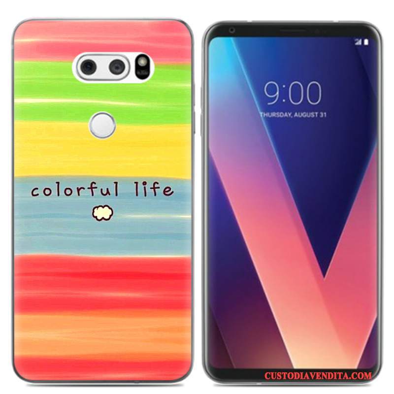 Custodia Lg V30 Cartone Animato Pittura Ad Olio Pu, Cover Lg V30 Silicone Piccola Morbido