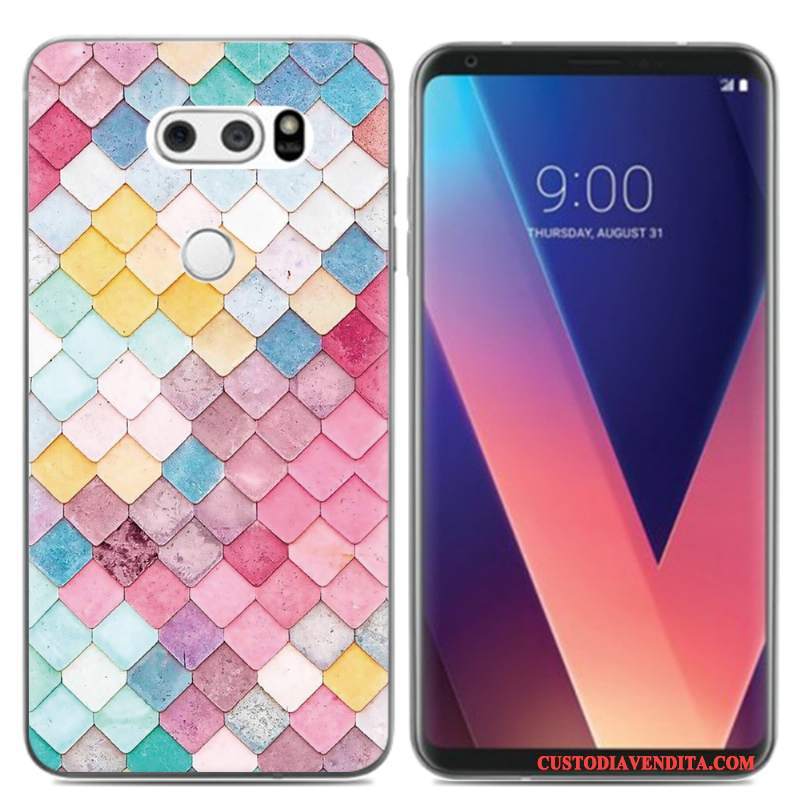 Custodia Lg V30 Cartone Animato Pittura Ad Olio Pu, Cover Lg V30 Silicone Piccola Morbido