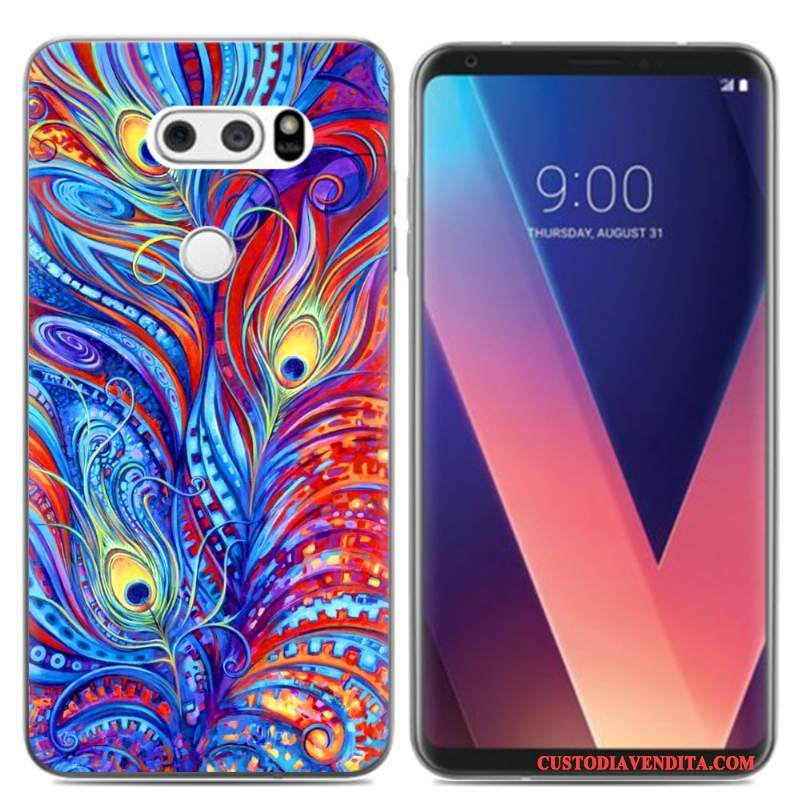 Custodia Lg V30 Cartone Animato Pittura Ad Olio Pu, Cover Lg V30 Silicone Piccola Morbido