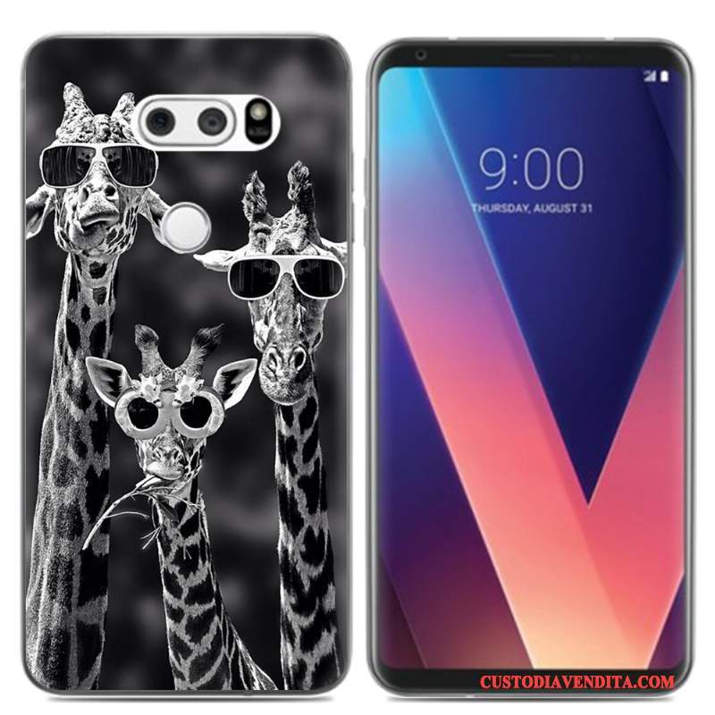 Custodia Lg V30 Cartone Animato Pittura Ad Olio Pu, Cover Lg V30 Silicone Piccola Morbido