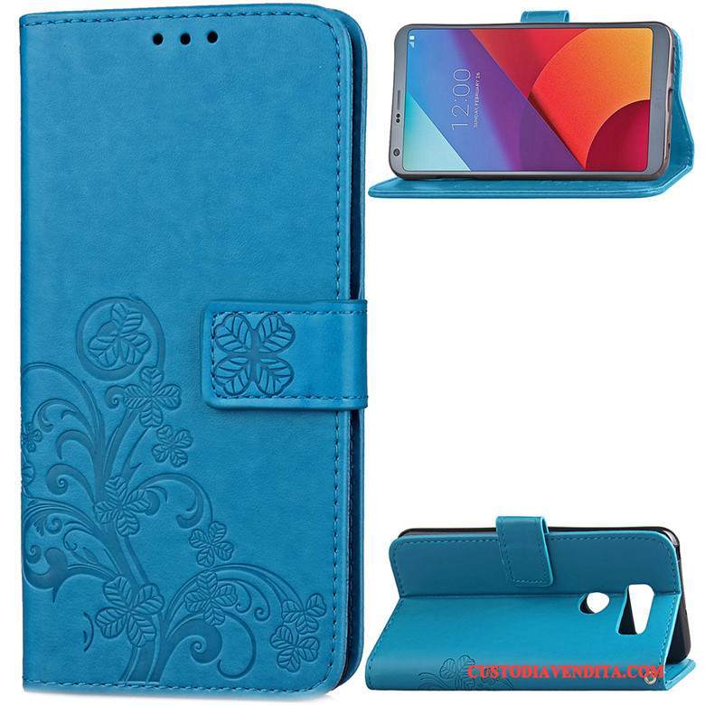 Custodia Lg V30 Pelle Supporto Anti-caduta, Cover Lg V30 Protezione Blu Ornamenti Appesi