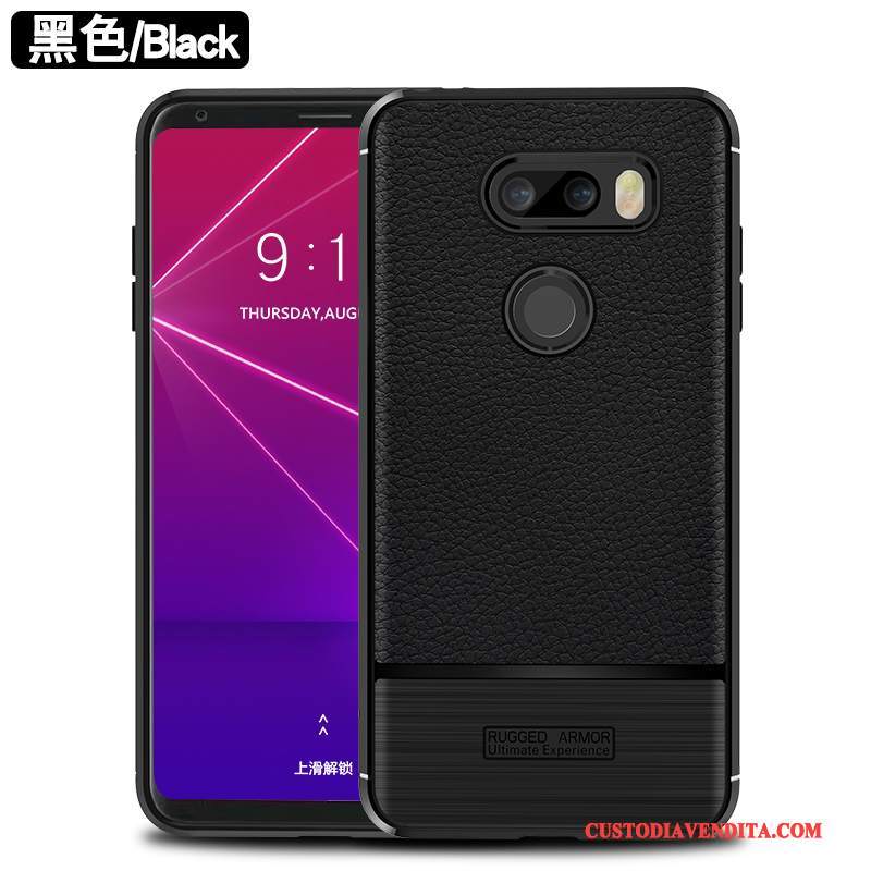 Custodia Lg V30s Tinq Protezione Litchi Anti-caduta, Cover Lg V30s Tinq Pelle Seta Rosso