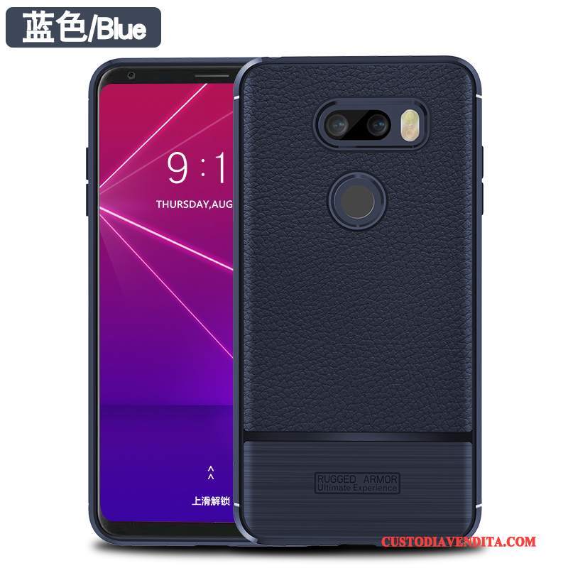 Custodia Lg V30s Tinq Protezione Litchi Anti-caduta, Cover Lg V30s Tinq Pelle Seta Rosso