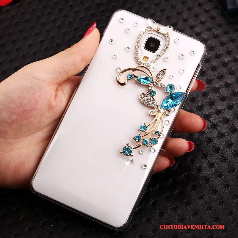 Custodia Mi 4 Cartone Animato Tendenza Bianco, Cover Mi 4 Strass Trasparente Piccola