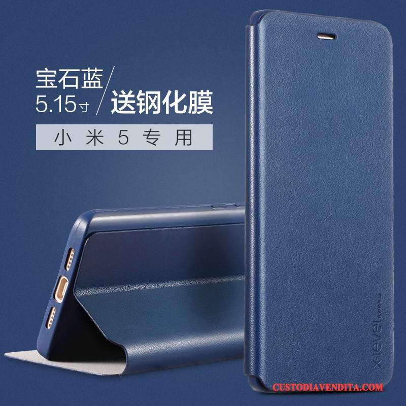 Custodia Mi 5 Protezione Piccolatelefono, Cover Mi 5 Pelle Tutto Incluso Blu Scuro