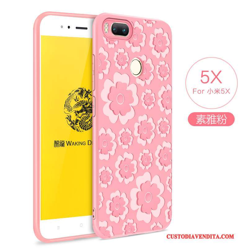 Custodia Mi 5x Goffratura Morbido Rosa, Cover Mi 5x Protezione Monocromatico Piccola