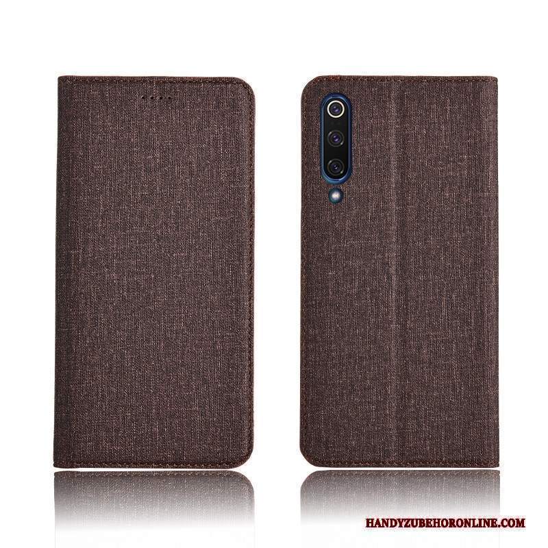 Custodia Mi 9 Lite Protezione Blu Nuovo, Cover Mi 9 Lite Folio Cotone E Lino Anti-caduta