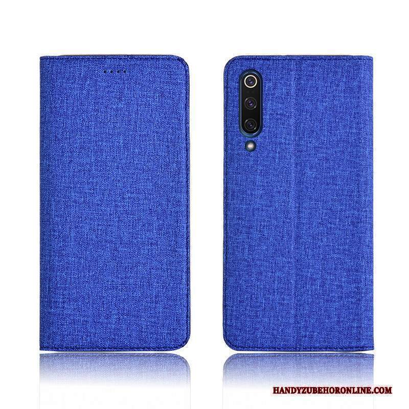 Custodia Mi 9 Lite Protezione Blu Nuovo, Cover Mi 9 Lite Folio Cotone E Lino Anti-caduta