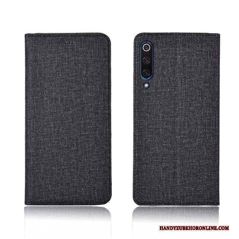 Custodia Mi 9 Lite Protezione Blu Nuovo, Cover Mi 9 Lite Folio Cotone E Lino Anti-caduta