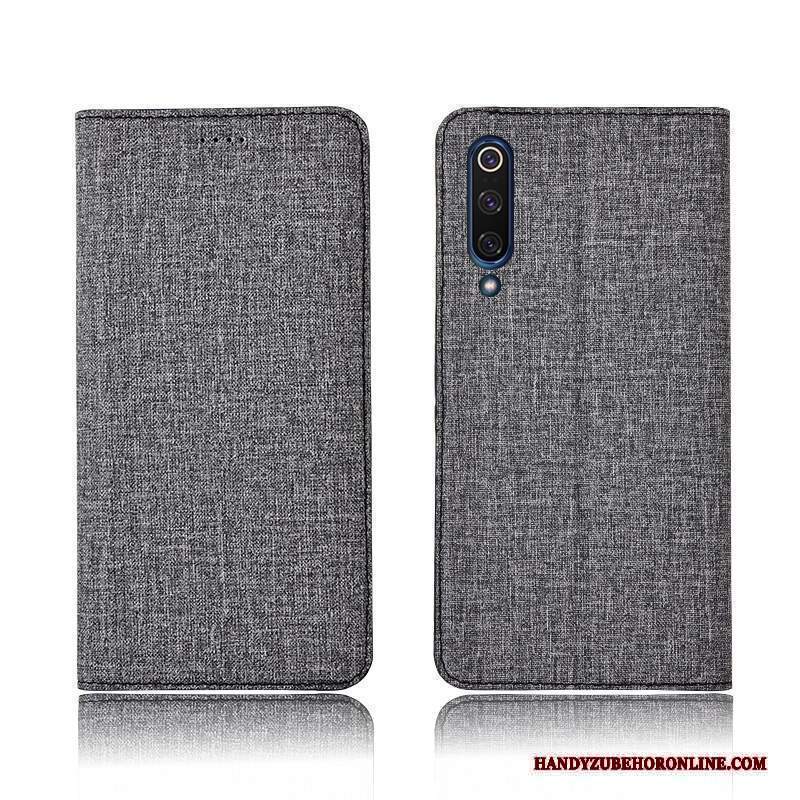 Custodia Mi 9 Lite Protezione Blu Nuovo, Cover Mi 9 Lite Folio Cotone E Lino Anti-caduta