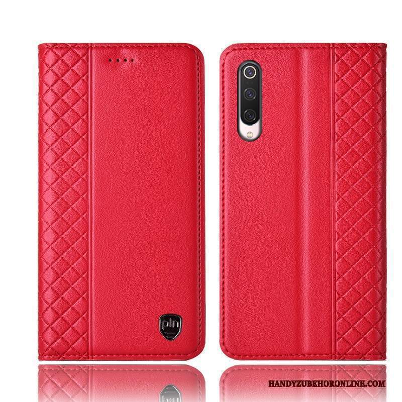 Custodia Mi 9 Lite Protezione Telefono A Quadri, Cover Mi 9 Lite Pelle Rosso Anti-caduta