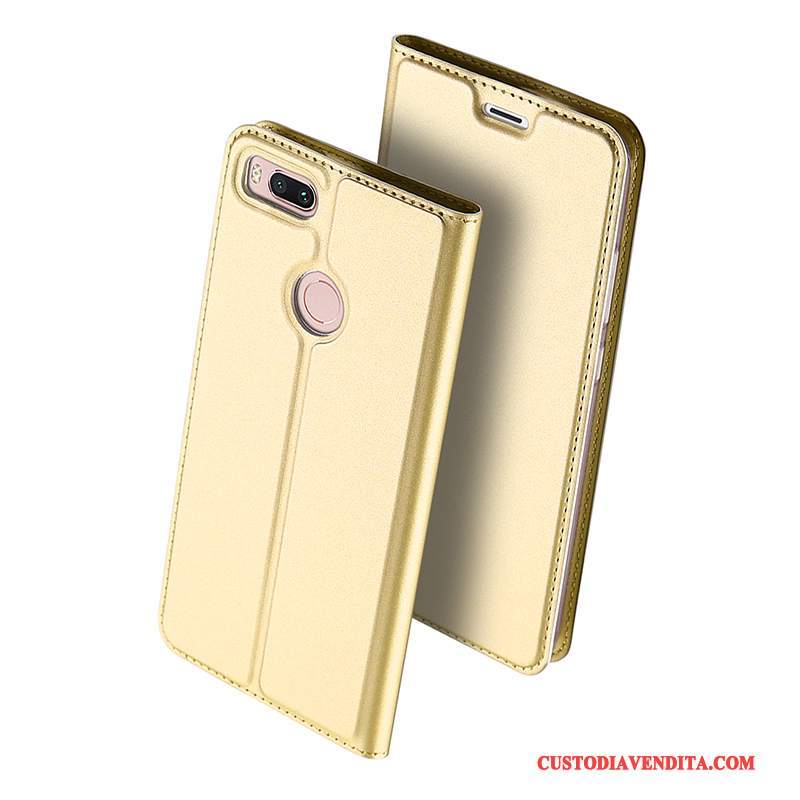 Custodia Mi A1 Protezione Telefono Supporto, Cover Mi A1 Pelle Oro Carta