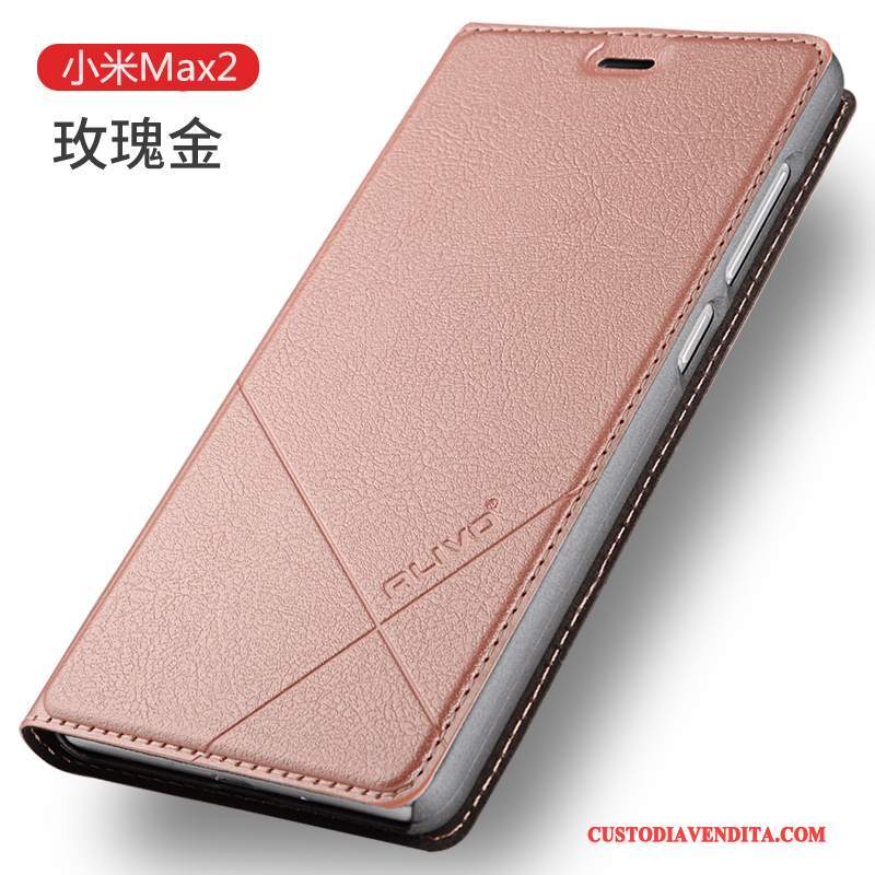 Custodia Mi Max 2 Pelle Oro Anti-caduta, Cover Mi Max 2 Folio Piccolatelefono