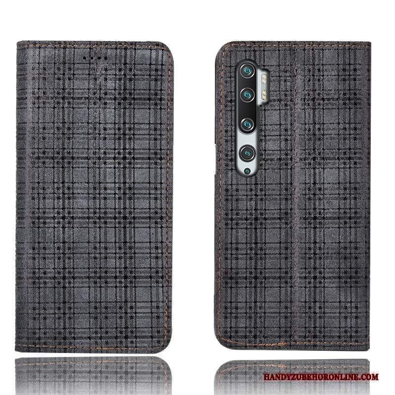 Custodia Mi Note 10 Pelle Piccola Modello, Cover Mi Note 10 Folio Grigio A Quadri