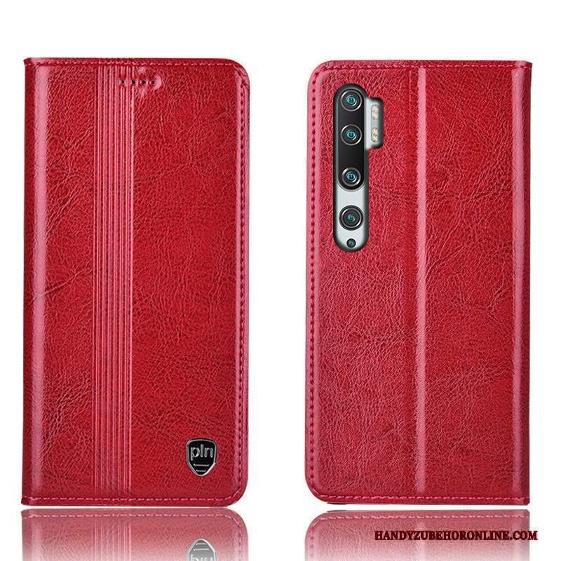 Custodia Mi Note 10 Pelle Rosso Piccola, Cover Mi Note 10 Protezione Tutto Inclusotelefono