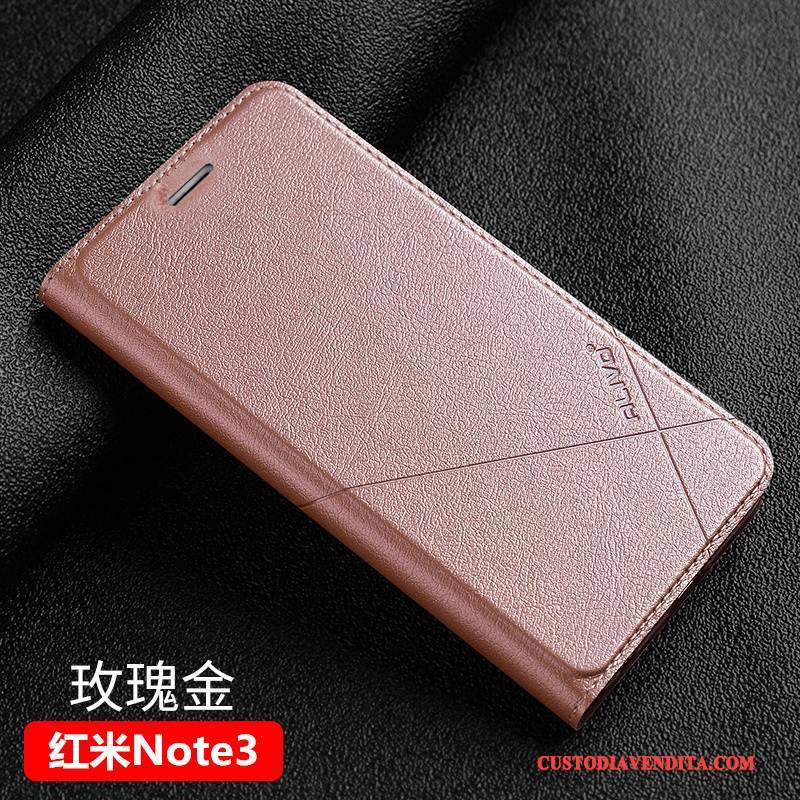 Custodia Mi Note 3 Folio Rosso Piccola, Cover Mi Note 3 Pelle Oro Anti-caduta