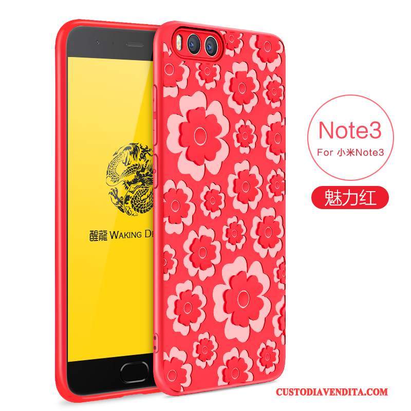 Custodia Mi Note 3 Goffratura Morbido Piccola, Cover Mi Note 3 Protezione Telefono Rosso