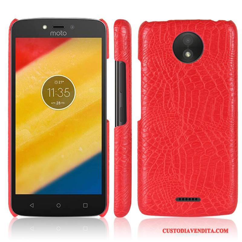 Custodia Moto C Plus Pelle Telefono Modello Coccodrillo, Cover Moto C Plus Protezione Rosso Anti-caduta