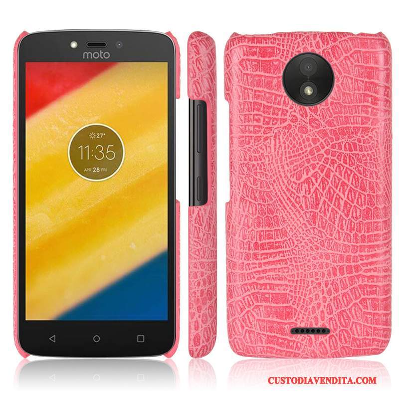 Custodia Moto C Plus Pelle Telefono Modello Coccodrillo, Cover Moto C Plus Protezione Rosso Anti-caduta