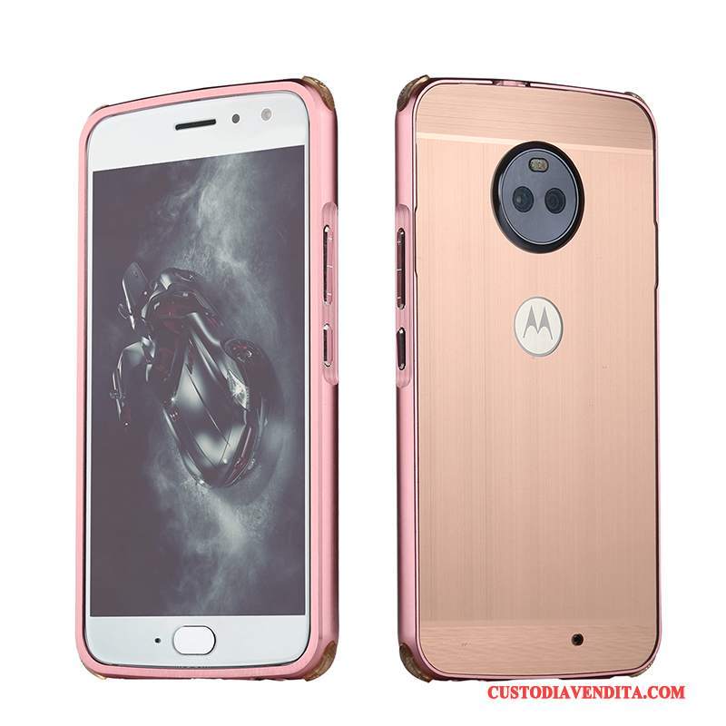 Custodia Moto E4 Plus Protezione Banda Rosa, Cover Moto E4 Plus Telefono Metallo