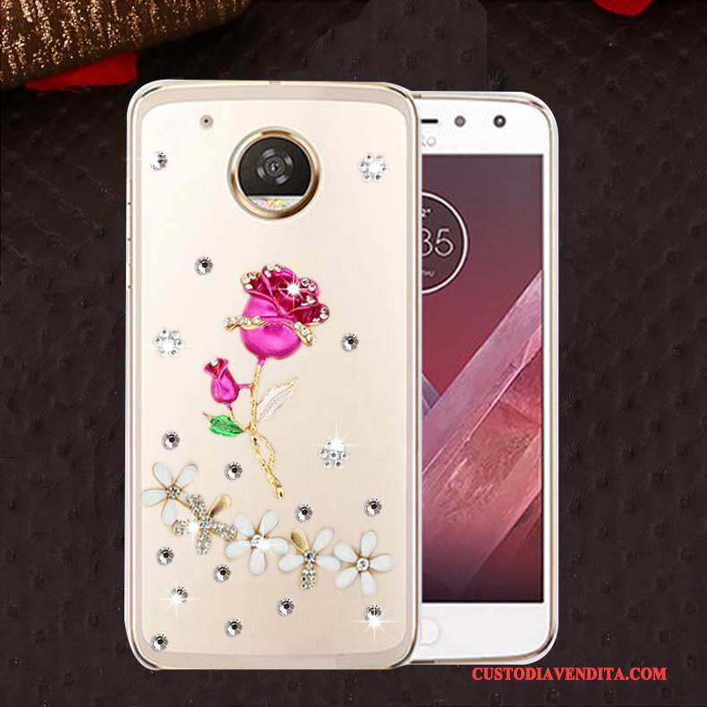 Custodia Moto E4 Silicone Morbido Anti-caduta, Cover Moto E4 Strass Telefono Rosa