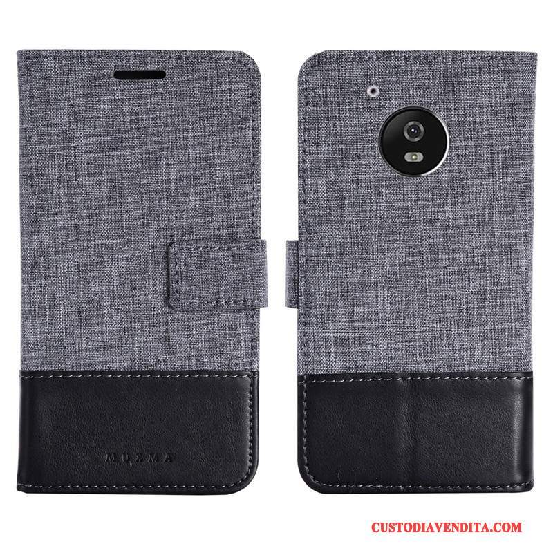 Custodia Moto G5 Pelle Grigiotelefono, Cover Moto G5 Protezione Anti-caduta Tendenza