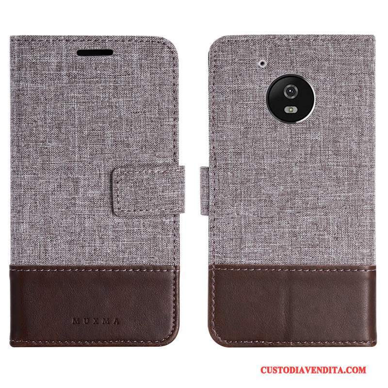 Custodia Moto G5 Pelle Grigiotelefono, Cover Moto G5 Protezione Anti-caduta Tendenza