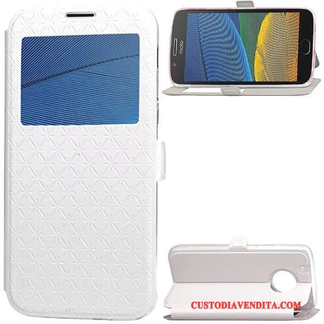 Custodia Moto G5 Pelle Rossotelefono, Cover Moto G5 Folio Anti-caduta Forma Del Diamante