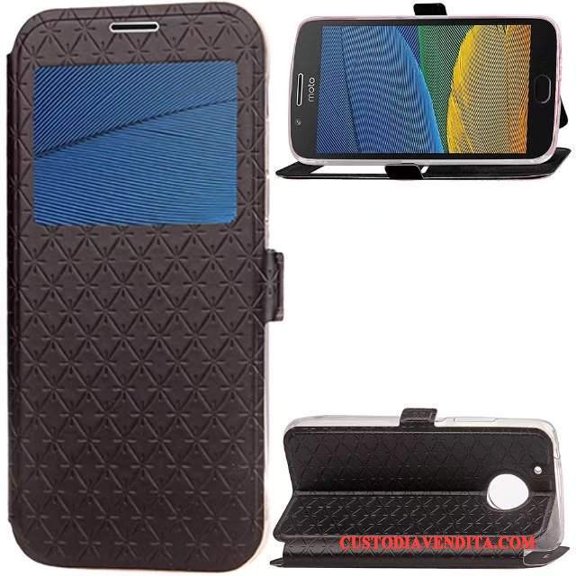 Custodia Moto G5 Pelle Rossotelefono, Cover Moto G5 Folio Anti-caduta Forma Del Diamante