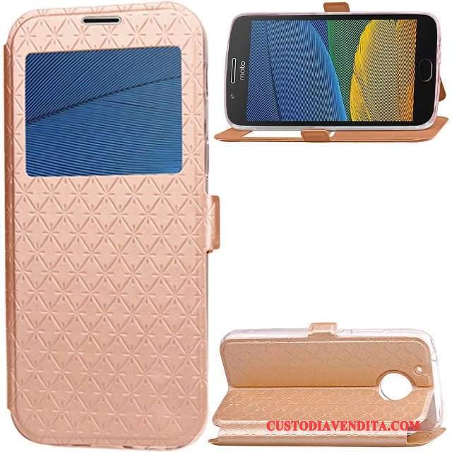 Custodia Moto G5 Pelle Rossotelefono, Cover Moto G5 Folio Anti-caduta Forma Del Diamante